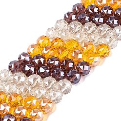 Оранжевый Гальванизируйте прозрачное стекло бисер нитей, круглые, с покрытием AB цвета, граненые, оранжевые, 7.5~8x7 мм, отверстие : 1~1.5 мм, около 48~50 шт / нитка, 13.19~14.17 (33.5~36 см)
