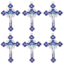 Античное Серебро 10шт. сплав эмали большие подвески, Крест с Иисусом, для религии, античное серебро, 55x35 мм