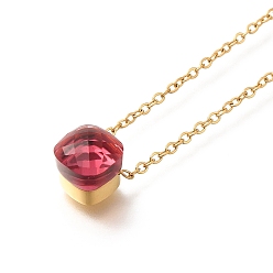 Светло-Вишневый Ионное покрытие (ip) 304 нержавеющая сталь паве стекло квадратный кулон кабель цепь ожерелья для женщин, реальный 14 k позолоченный, светло-вишневый, 17.32 дюйм (44 см)