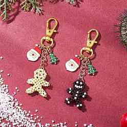 (52) Непрозрачная лаванда 2 шт. рождественские украшения в виде пряничного человечка из стеклянных бусин, с поворотными карабинами из сплава и подвесками из эмали из сплава, разноцветные, 78~80 мм