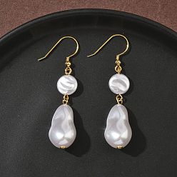 Золотой Гальванопокрытие 304 серьги-подвески из искусственного жемчуга из нержавеющей стали, золотые, 60x13 мм