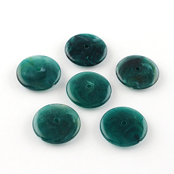 чирок Плоские круглые имитация драгоценных камней акриловые бусины, зелено-синие, 26x6 мм, отверстие : 2.5 мм, Около 180 шт / 500 г