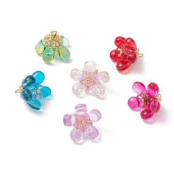 (52) Непрозрачная лаванда Подвески из стеклянных цветов, со стеклянными бусинами и гальваническими стеклянными бусинами и петлей с шарообразными головками из золотистой латуни, разноцветные, 13.5~15.5x17.5~21.5x17.5~18.5 мм, отверстие : 2.5x2.5 мм
