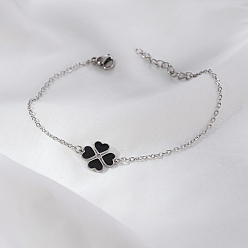 Нержавеющая Сталь Цвет Браслеты из нержавеющей стали в форме сердца с клеверными звеньями, браслеты-цепочки для женщин, цвет нержавеющей стали, 7-7/8 дюйм (20 см)