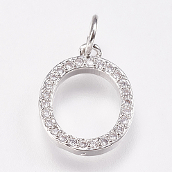 Letter O Brass Micro Pave Cubic Zirconia Letter Pendants, Platinum, Letter.O, 11x14x2mm, Hole: 3mm
