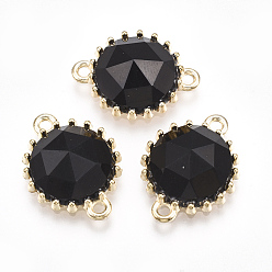 Black Acrylic Links, with Alloy Findings, Faceted, Half Round, Light Gold, Black, 19x14.5x5.5mm, Hole: 1.5mm