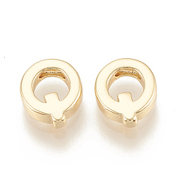 Letter Q Brass Charms, Nickel Free, Real 18K Gold Plated, Letter.Q, 7.5x7.5x2mm, Hole: 0.9mm