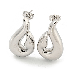 Platinum Rack Plating Brass Stud Earrings, Long-Lasting Plated, Lead Free & Cadmium Free, Teardrop, Platinum, 27x16mm
