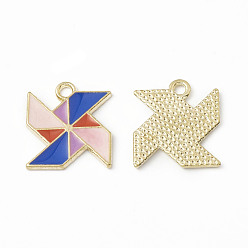 Misty Rose Alloy Enamel Pendants, Windmill Charm, Golden, Misty Rose, 17x15x1.2mm, Hole: 2mm