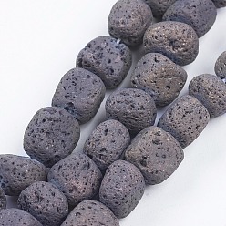 (252) Цвет внутри: морской / фиолетовый на подкладке Гальваника из натуральных бусин из лавы, самородки, античная бронза покрытие, 8~11x8~11 мм, отверстие : 0.8 мм, около 39 шт / нитка, 15.16 дюйм (38.5 см)