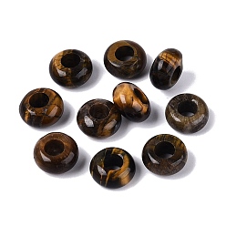 Tiger Eye Natural Tiger Eye European Beads, Large Hole Beads, Rondelle, 13~14.5x6.5~8.5mm, Hole: 5.5~6mm