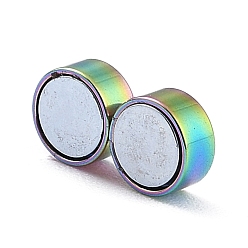 Rainbow Color Magnetic 304 Stainless Steel Clip-on Earring, Flat Round, Rainbow Color, 6x3mm