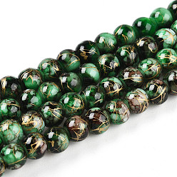 Зеленый Выпечки нарисованных стеклянных бусин прядей, волочильных стиле, круглые, зелёные, 6~6.5 мм, отверстие : 1 мм, около 139~162 шт / нитка, 29.53~34.25 дюйм (75~87 см)