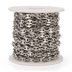 Stainless Steel Color 304 Stainless Steel Coffee Bean Chains, with Spool, Unwelded, Stainless Steel Color, 7.3x5.2x1.4mm, about 32.8 Feet(10m)/roll