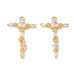 Cross Латунные микро проложить кубического циркония подвески, без никеля , реальный 18 k позолоченный, крестик, 23x15x3 мм, отверстие : 1.2 мм