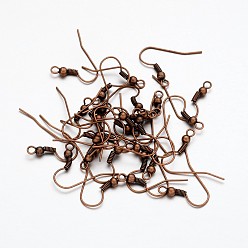 Red Copper Iron Earring Hooks, Ear Wire, with Horizontal Loop, Cadmium Free & Nickel Free & Lead Free, Red Copper, 17~19x0.8mm, Hole: 2mm, 22 Gauge, Pin: 0.6mm