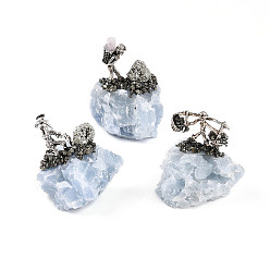 Кианит Скульптура из кластера природного кианита, со старинным серебряным сплавом шахтер, для украшения рабочего стола домашнего офиса, 35~60x35~60x38~60 мм