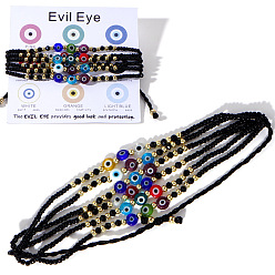 Черный Многослойные браслеты из стеклянных бусин в стиле бохо, браслеты из бисера лэмпворк от сглаза для мужчин и женщин, с открытки, чёрные