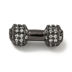 Черный Цвет Металла Латунные микропаве из прозрачного кубического циркония, гантель, металлический черный , 6.5x16.5x3.5 мм, отверстие : 1.8 мм