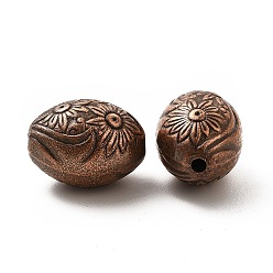 Red Copper CCB Plastic Beads, Oval with Flower Pattern, Red Copper, 21x15.5mm, Hole: 2.1mm