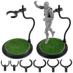 Green 2 Bags Imitation Grass Adjustable Plastic Action Figure Displays, Flat Round, Green, 10.6x19.5cm
