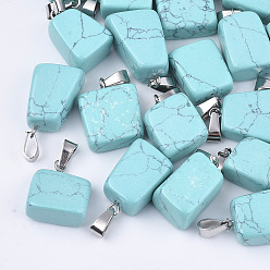 Synthetic Turquoise Synthetic Turquoise Pendants, with Stainless Steel Snap On Bails, Nuggets, 15~35x10~20x5~15mm, Hole: 3x7.5mm