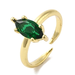 Морско-зеленый Реечное покрытие латунь микро паве кубический цирконий регулируемые кольца, кольцо-солитер, долговечный, без свинца и без кадмия, лошадиный глаз , цвета морской волны, регулируемый