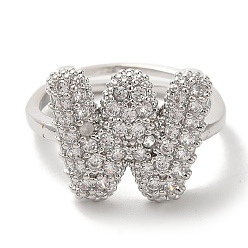 Letter W Стойка покрытие буква латунь микро паве прозрачный кубический цирконий регулируемые кольца для женщин, Буква W, 13x16 мм, внутренний диаметр: 17 мм