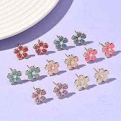 (52) Непрозрачная лаванда Серьги-гвоздики с цветочным рисунком из латуни и АБС-пластика с жемчугом, с эмалью, без кадмия и без свинца, долговечный, стойки покрытие, реальный 18 k позолоченный, разноцветные, 12.5x13 мм