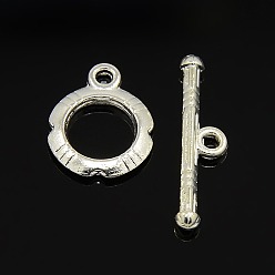 Серебро Сплавочные застежка тоггл тибетского стиля, серебряный цвет гальваническим, без свинца и без кадмия, кольцо: 14.5x12 мм, бар: 22x5, отверстие : 2 мм
