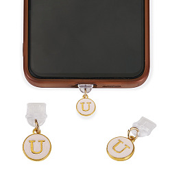 Letter U ПВХ мобильных пылезащитные пробки, с эмалевым сплавом, плоский круглый с подвесками в виде букв, белые, золотые, Буква U, 27 мм