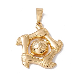 Golden PVD Vacuum Plating Unity Theme 304 Stainless Steel Pendants, 5-Hand Pentagon Charm, Golden, 34x30x7mm, Hole: 9.5x5mm