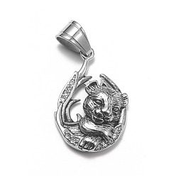 Античное Серебро 304 подвески из нержавеющей стали, с микро проложить кубического циркония, тигр, прозрачные, античное серебро, 33x21.5x7.5 мм, отверстие : 9.5x7 мм