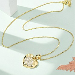 Сердце Ожерелья с подвеской из латуни с микропаве и прозрачным кубическим цирконием для женщин, золотые, сердце, 17.44 дюйм (44.3 см)