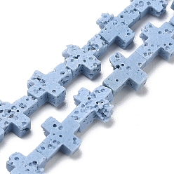 Светло-Голубой Синтетические бусины из лавы, окрашенные, крестик, Небесно-голубой, 11x9x3 мм, отверстие : 1 мм, около 34 шт / нитка, 14.96'' (38 см)