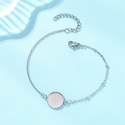 Нержавеющая Сталь Цвет 304 изготовление браслетов-спутников из нержавеющей стали, с плоскими круглыми настройками кабошон, не тускнеет, цвет нержавеющей стали, лоток : 12 мм, 7.28 дюйм (18.5 см)