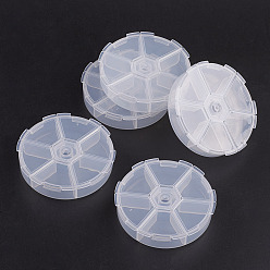 White Plastic Bead Containers, Flip Top Bead Storage, 6 Compartments, Flat Round, White, 8x1.8cm