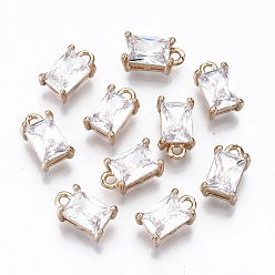 Crystal Brass Glass Rhinestone Pendants, Long-Lasting Plated, Cadmium Free & Lead Free, Rectangle, Light Gold, Crystal, 10x6x4.5mm, Hole: 1.4mm