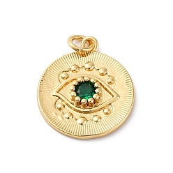 Настоящее золото 16K Латунные микро проложить кубического циркония подвески, без кадмия и без свинца, плоский круглый с подвесками для глаз, с целью перехода в кольце, реальный 16 k позолоченный, 21x18x2.5 мм, отверстие : 3.5 мм