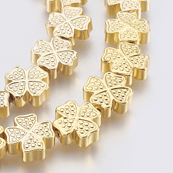 Real 24K Gold Plated Electroplated Non-magnetic Synthetic Hematite Bead Strand, Grade AA, Clover, Long-Lasting Plated, Real 24K Gold Plated, 12x12x4mm, Hole: 0.8mm, about 33pcs/strand, 15.35 inch(39cm)