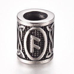 Letter F 304 из нержавеющей стали европейские шарики, бусины с большим отверстием, столбец с письмом, античное серебро, буква f, 16.2x13.4 мм, отверстие : 8 мм