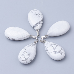 Говлит Природные подвески Говлит, со сплавочной фурнитурой, слеза, платина, 45~46x23~24x11~12 мм, отверстие : 8x4 мм