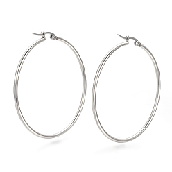 Stainless Steel Color 201 Stainless Steel Hoop Earrings, Stainless Steel Color, 52x50x2mm, 12 Gauge, Pin: 0.8mm