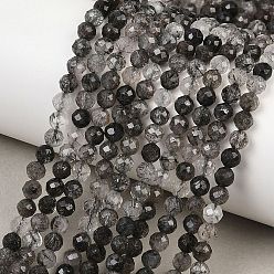 Кварц Турмалинизации  Натуральные турмализированные кварцевые бусинки, граненые, круглые, 4.5 мм, отверстие : 0.6 мм, около 88 шт / нитка, 15.55''~15.75'' (39.5~40 см)