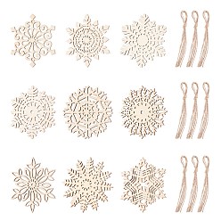 Цвет Древесины Необработанные кабошоны из натурального дерева, с пеньковой веревкой и доской, для ремесленных проектов, висячие украшения, Картина, окрашивание, Новогодняя тема, снежинка, деревесиные, 316x316x15 мм