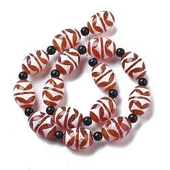 Tiger Pattern Тибетского стиля DZI бисер нитей, бусины из натурального агата (окрашенные и нагретые), рис, красные, рисунок тигра, 18x13 мм, отверстие : 1.5 мм, около 15 шт / нитка, 13.78'' (35 см)
