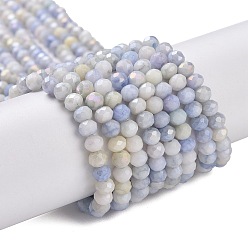 Slate Blue Faceted Electroplated Glass Beads Strands, AB Color Plated, Rondelle, Slate Blue, 4x3mm, Hole: 0.9mm, about 112pcs/strand, 16.14''(41cm)