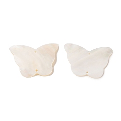 Snow Natural Shell Connector Charms, Butterfly, Snow, 36x48x3mm, Hole: 1.6~1.8mm