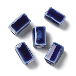 Blue Handmade Porcelain Beads, Cuboid, Blue, 12~13x7~7.5x7~7.5mm, Hole: 2.5mm