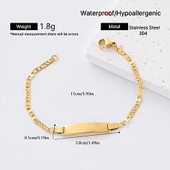 Rectangle 304 Stainless Steel Link Bracelets for Women Men, Golden, Curved Rectangle, 5.91 inch(15cm)